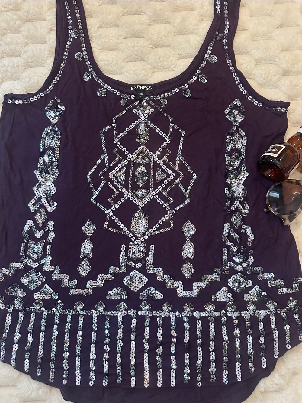Express Purple Sequin-Embellished Tank Top